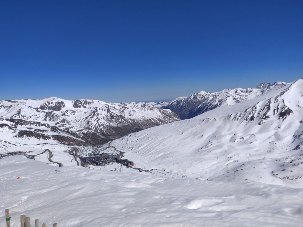 The view down to Pas de la Casa, Andorra. PArt of the Grandvalira ski area