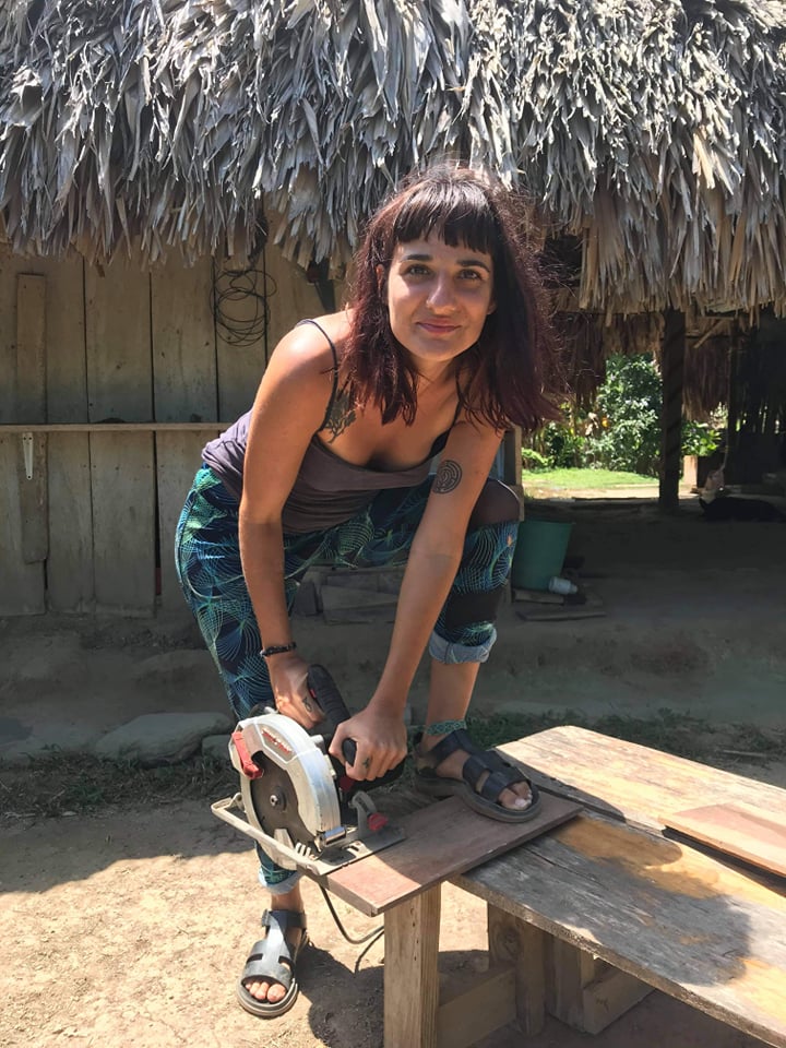 Dani Gasior working on her hostel in the jungle