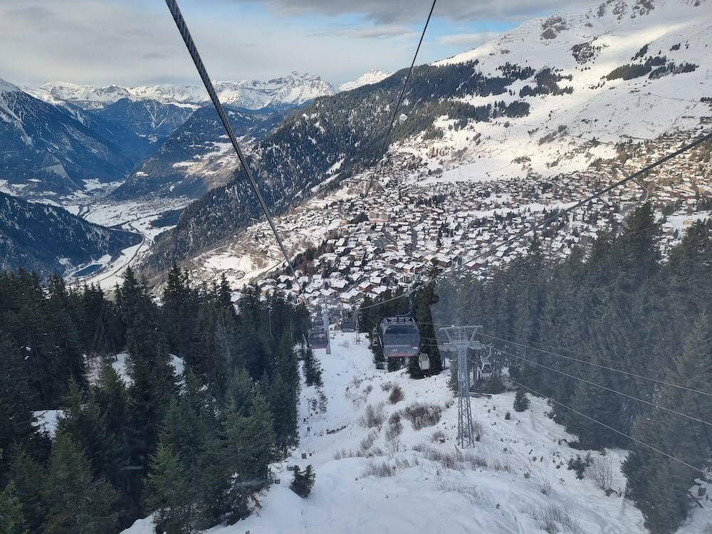 view from the gondola in verbier, switzerland