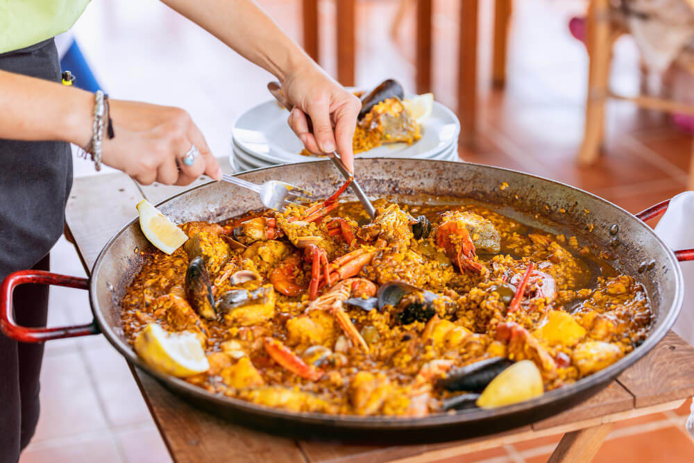 paella is a popular spanish dish served on weekends