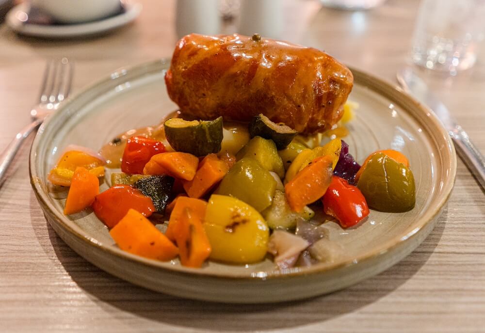 Haggis with neeps and tatties at Gretna Hall Hotel in Scotland